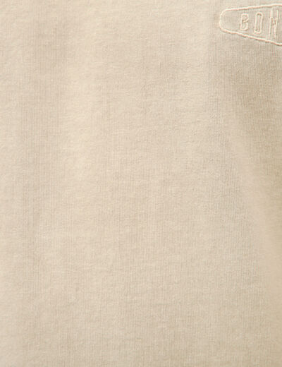 T-shirt ample col rond broderie coton beige homme