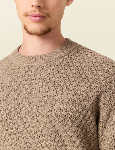 Pull col rond en coton taupe homme