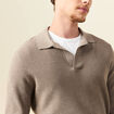 Pull droit col polo manches longues vert kaki homme