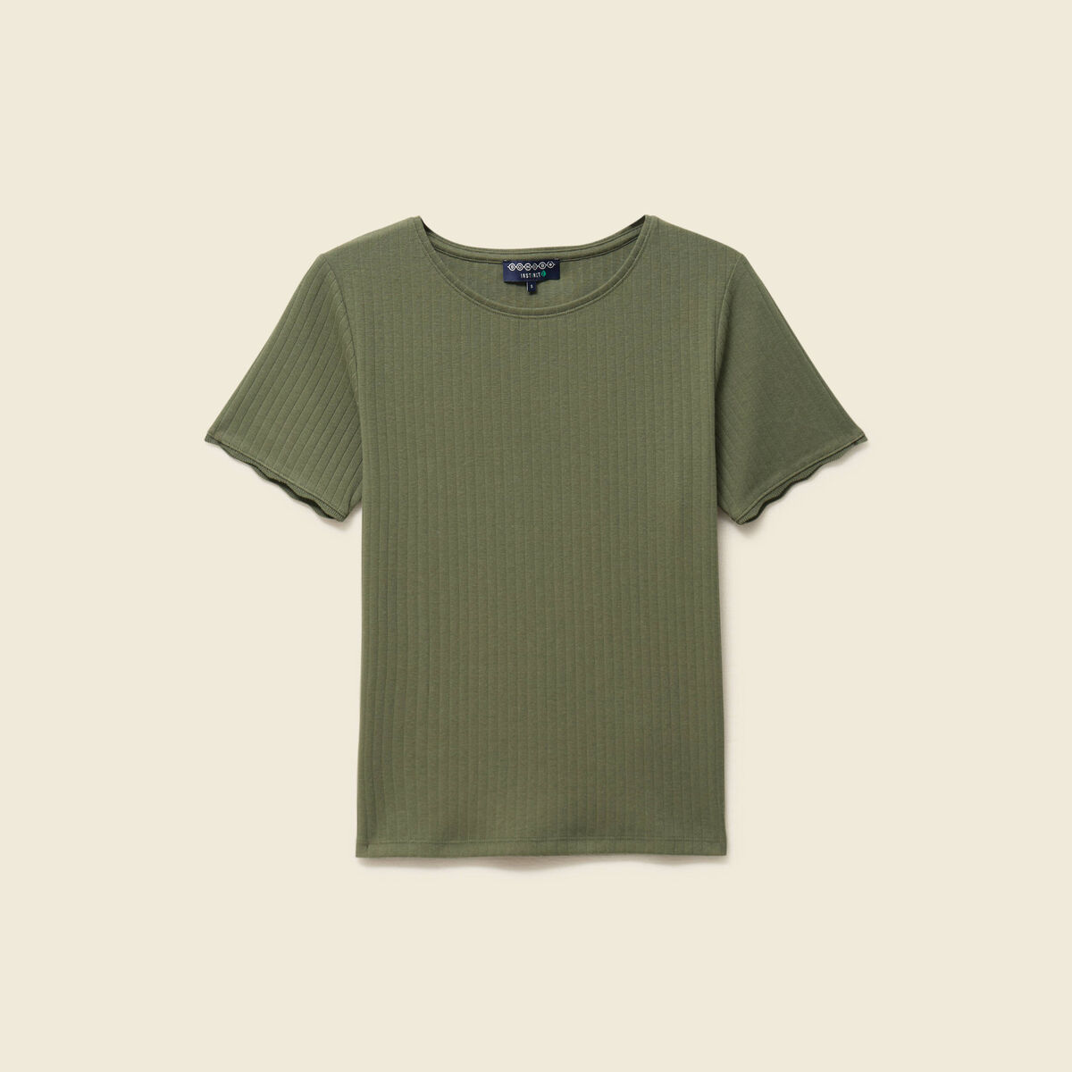 T-shirt manches courtes c&ocirc;tel&eacute; vert kaki femme