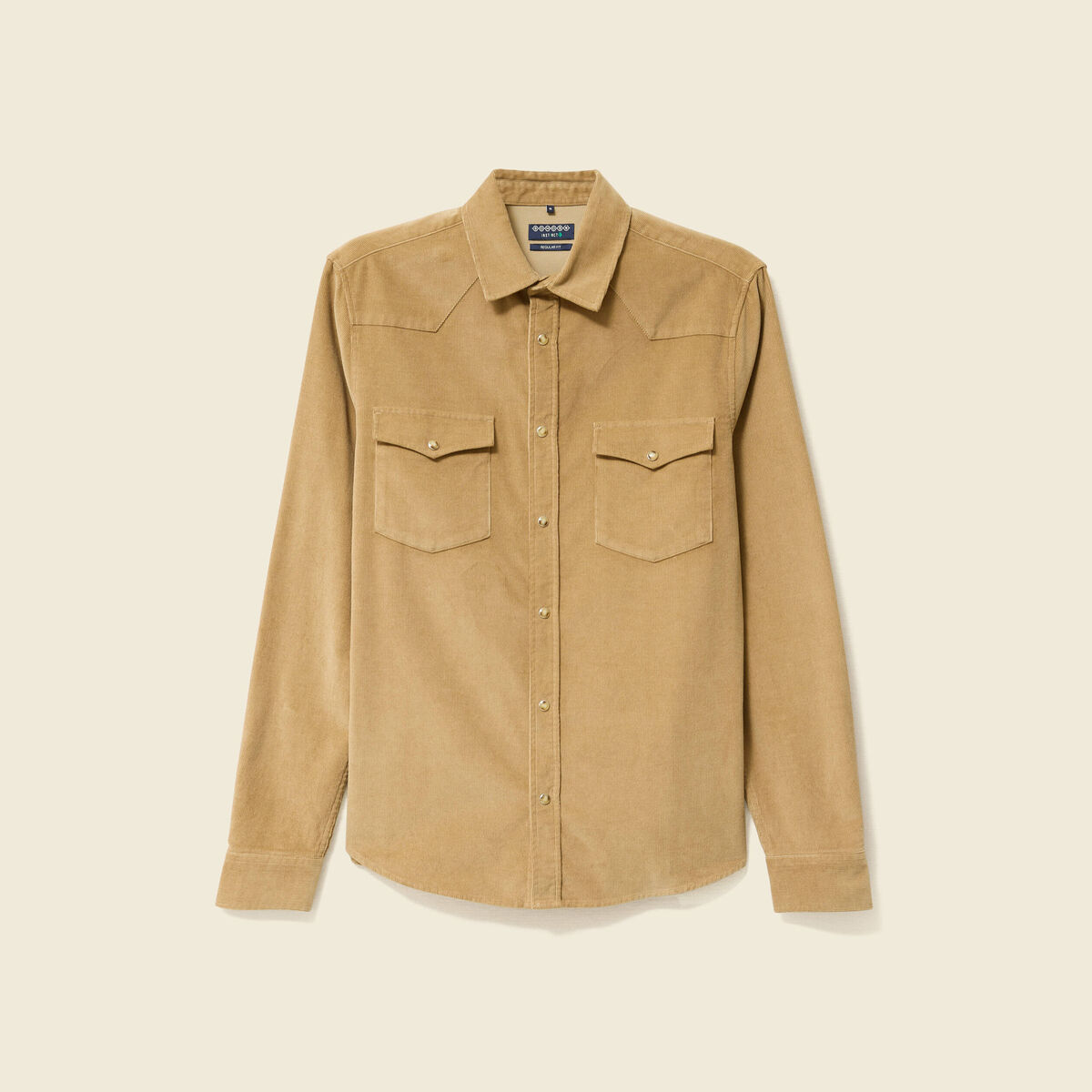 Chemise col classique manches longues beige homme
