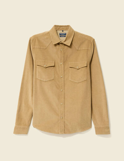 Chemise col classique manches longues beige homme