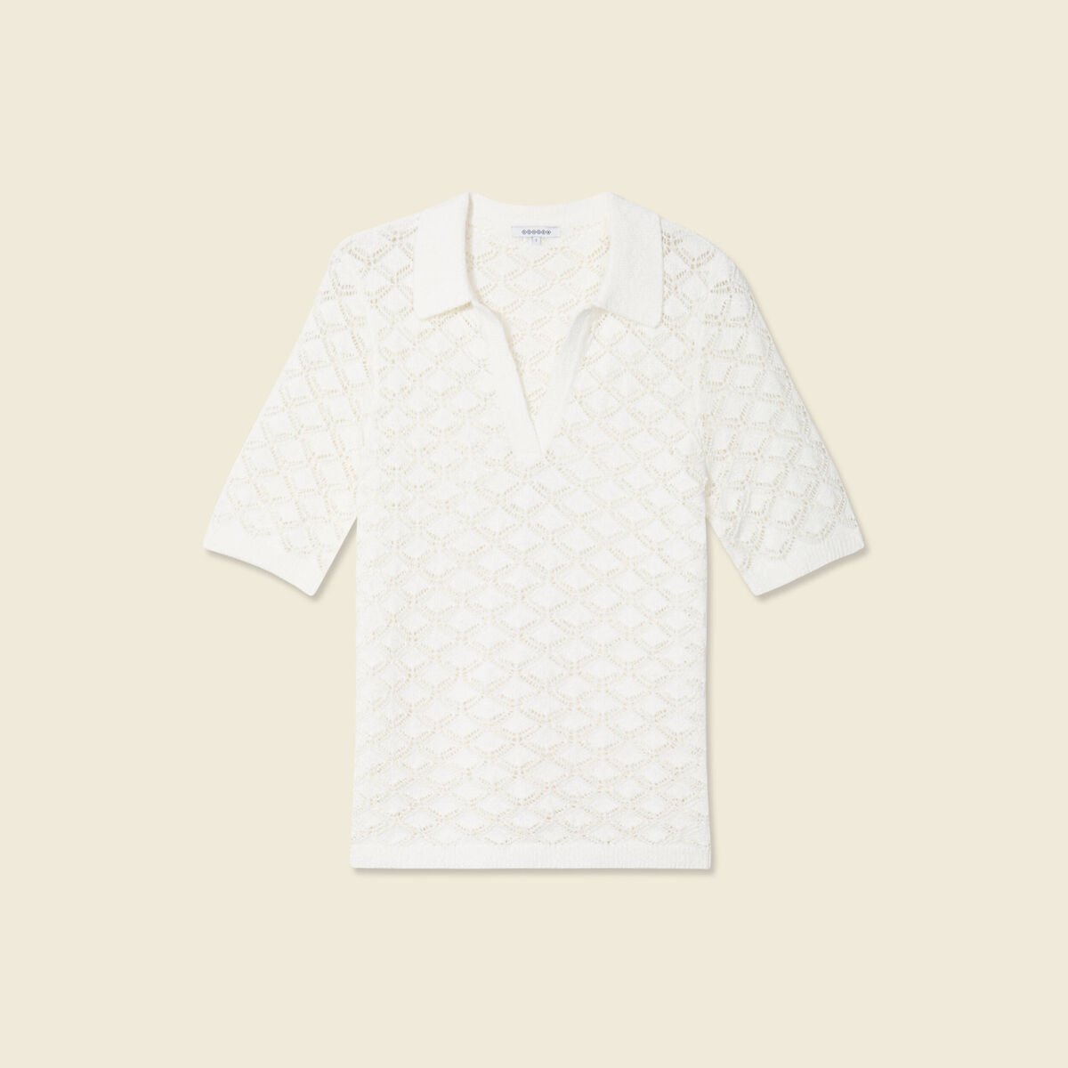 Pull manches courtes ajouré blanc femme