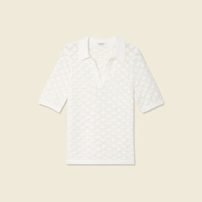 Pull manches courtes ajouré blanc femme