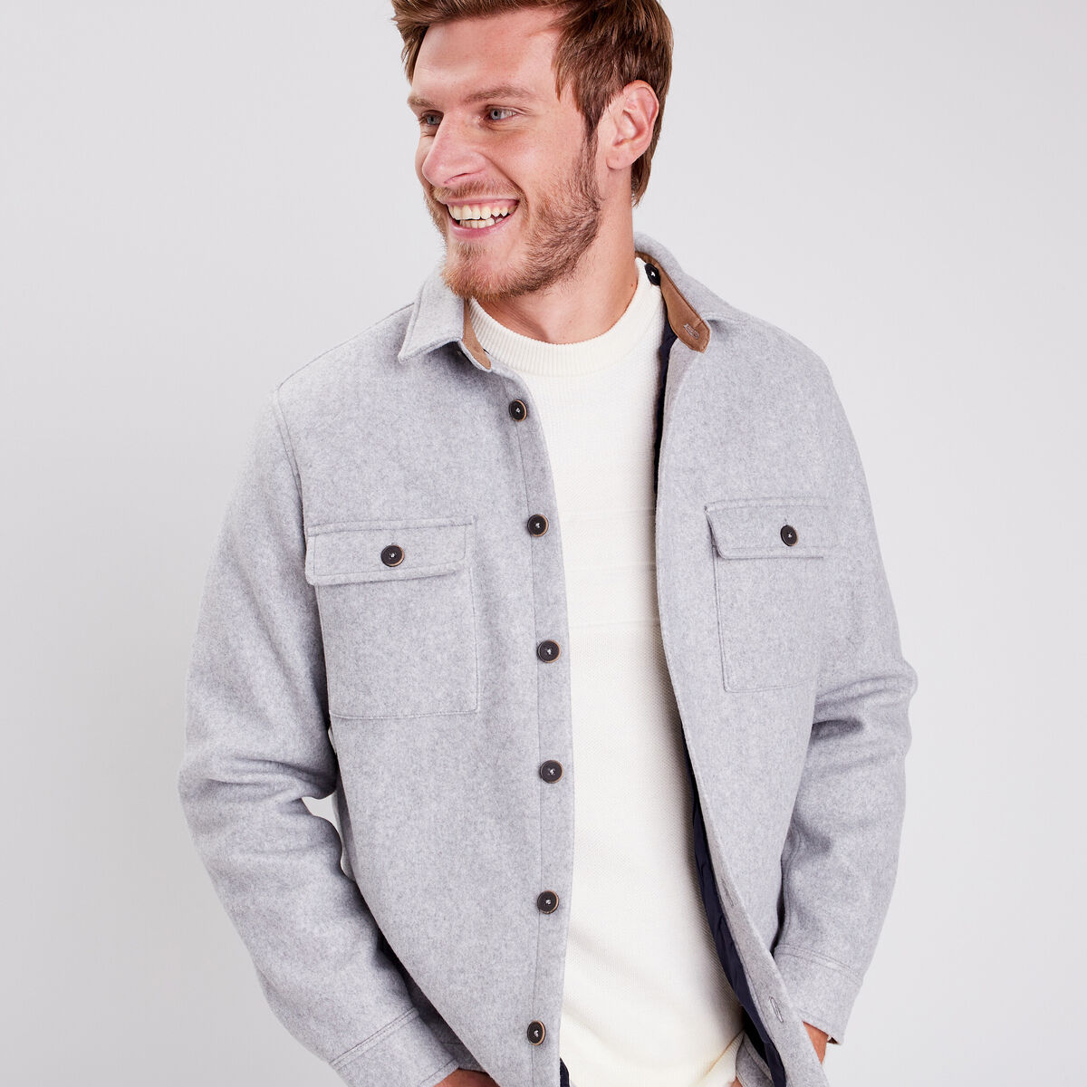 Surchemise manches longues doubl&eacute;e gris fonc&eacute; homme