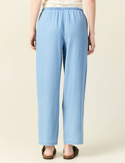 Pantalon jogger droit denim bleach femme