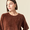 Pull droit court manches coude col rond marron femme