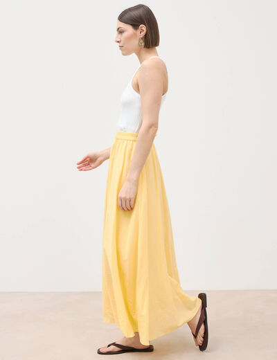 Jupe longue &eacute;vas&eacute;e en coton doubl&eacute;e jaune clair femme