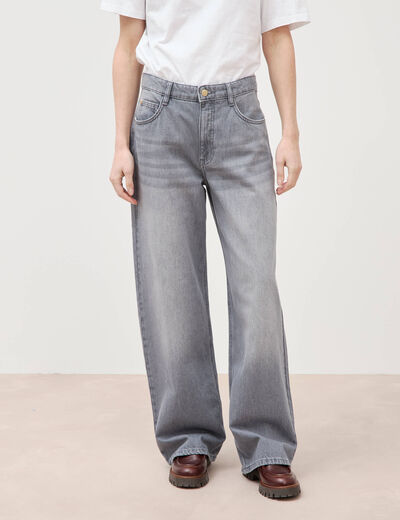 Jeans loose taille standard en coton denim gris clair femme