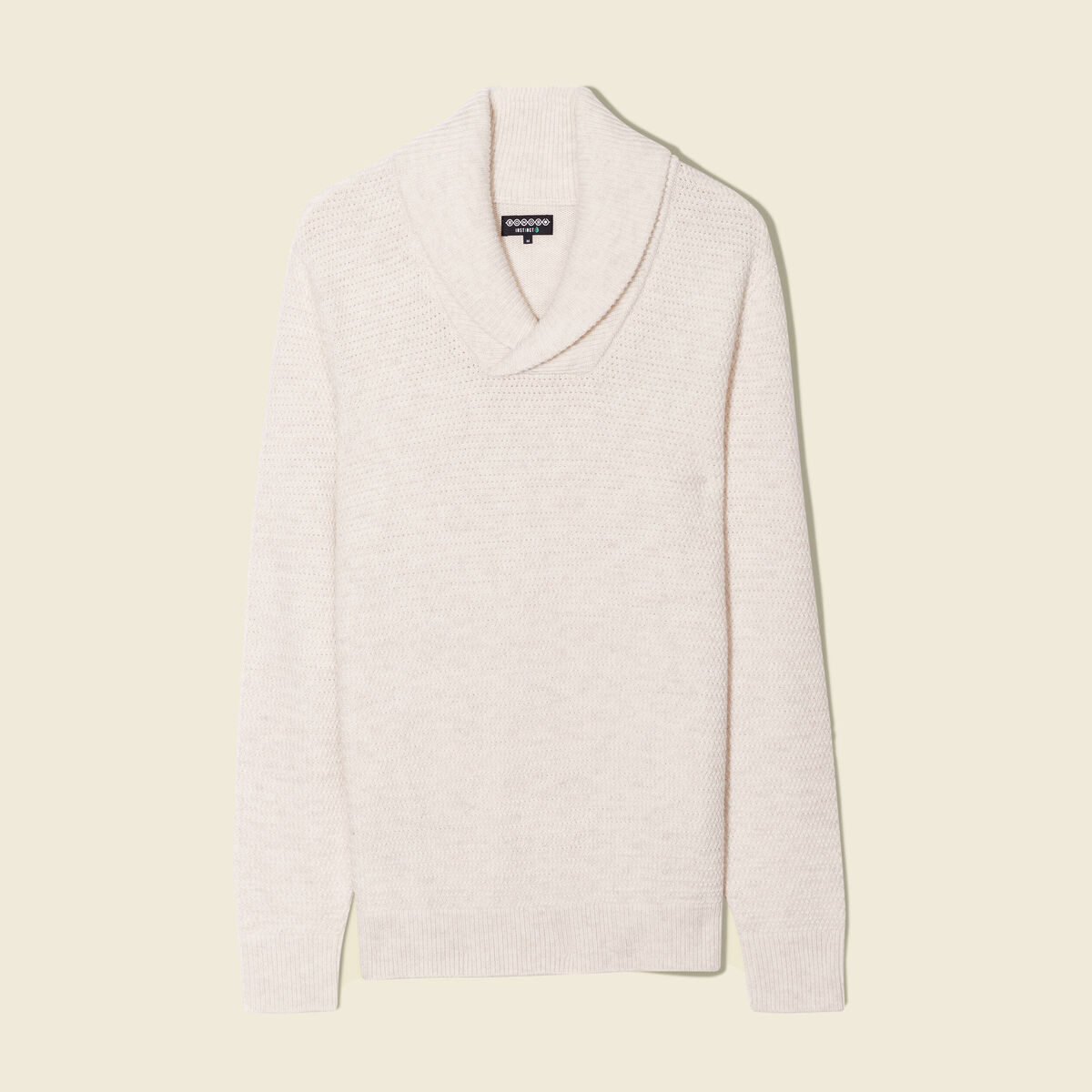 Pull manches longues col ch&acirc;le ecru homme