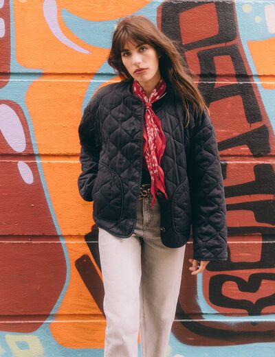 Veste oversize manches longues doubl&eacute;e gris fonc&eacute; femme
