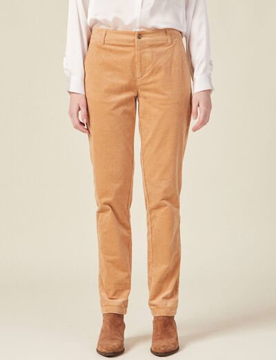 Pantalon chino velours côtelé marron clair femme