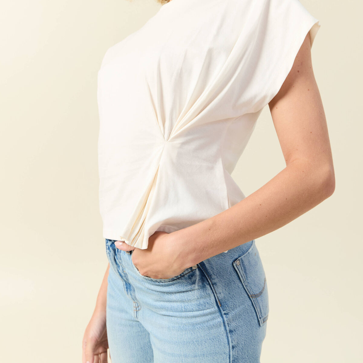 T-shirt manches courtes creme femme