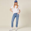 Jeans girlfriend taille haute denim stone femme