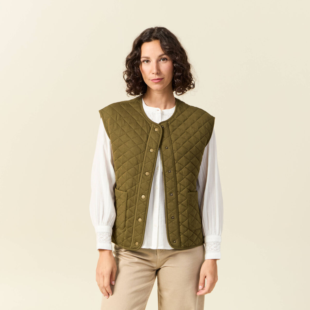 Gilet sans manches vert kaki femme