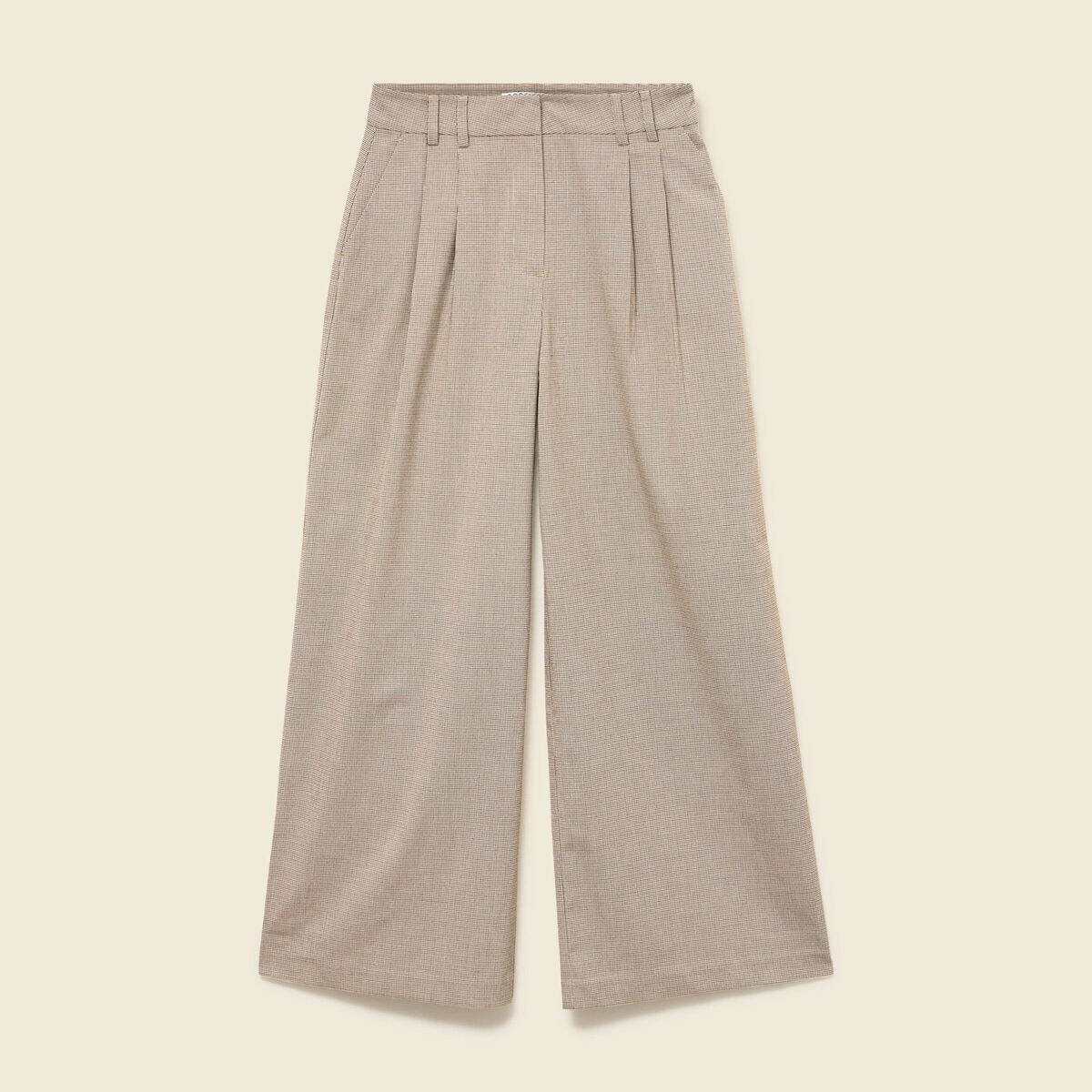 Pantalon large taille haute fluide beige femme
