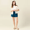Short droit taille élastiquée bleu pétrole femme