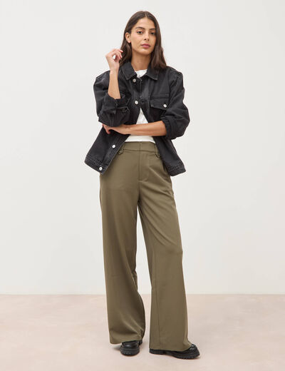 Pantalon large taille haute fluide camel femme