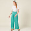 Pantalon large fluide satin bleu turquoise femme