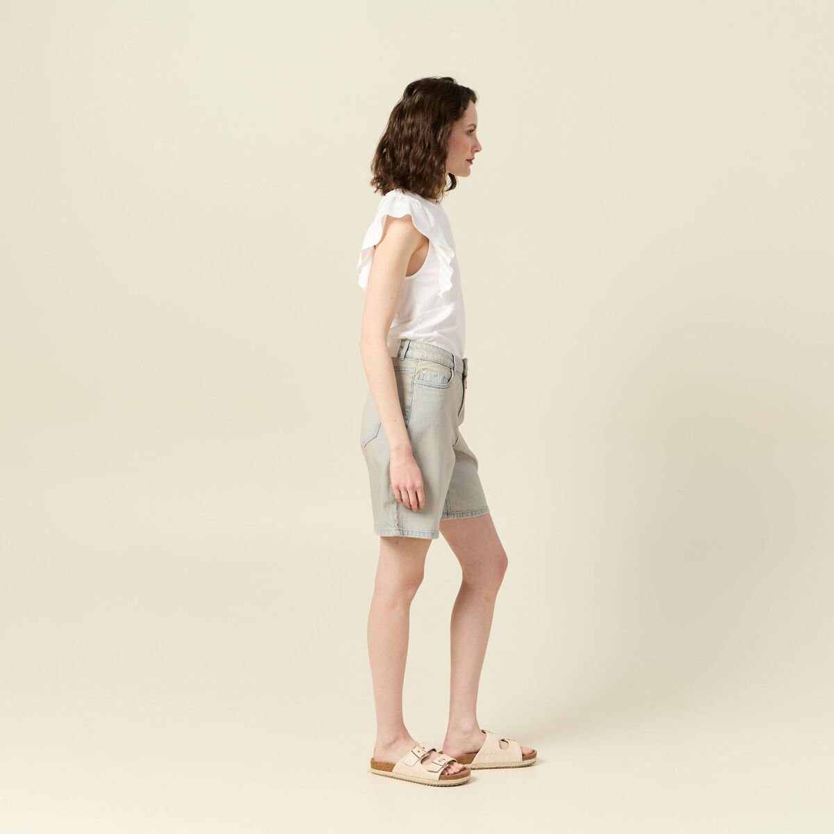 Bermuda droit en jean bleu ciel femme