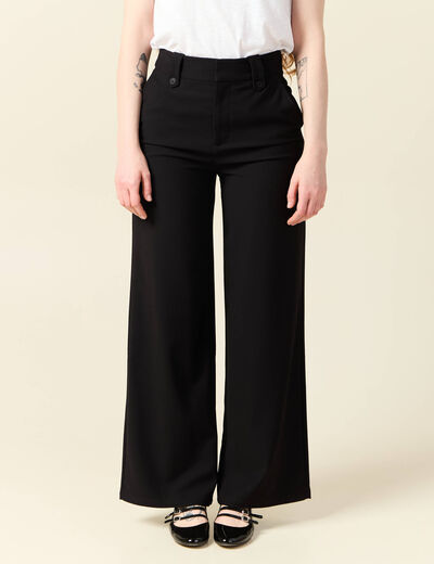 Pantalon large taille haute noir femme