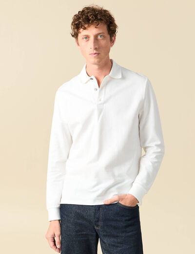 Polo manches longues en coton blanc homme