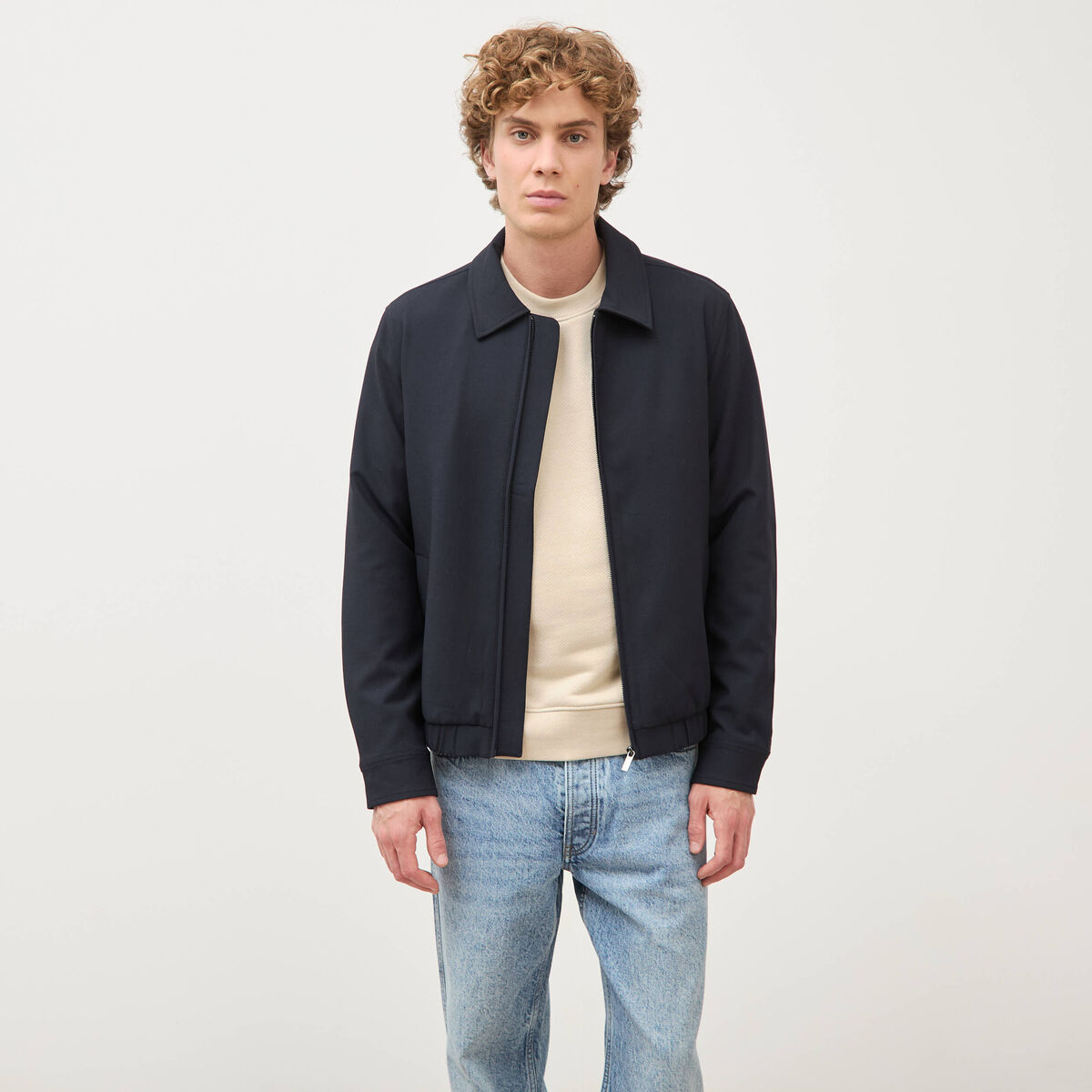 Blouson manches longues doubl&eacute; bleu marine homme