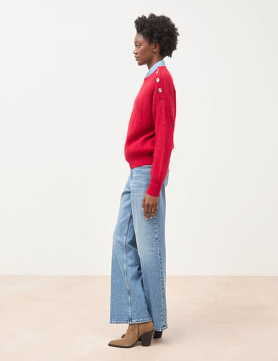 Pull droit col rond manches longues rouge femme