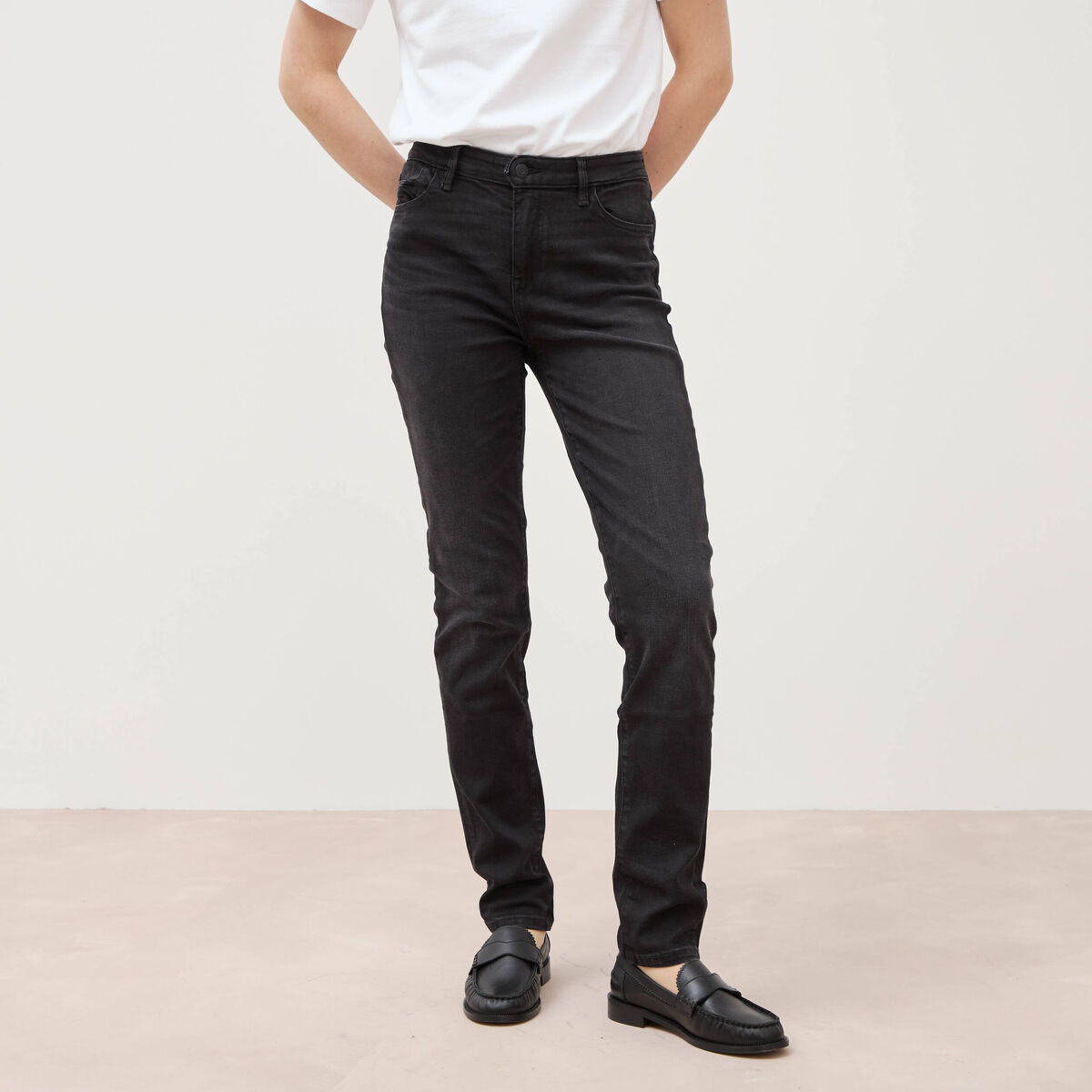 Jeans slim taille haute denim noir femme