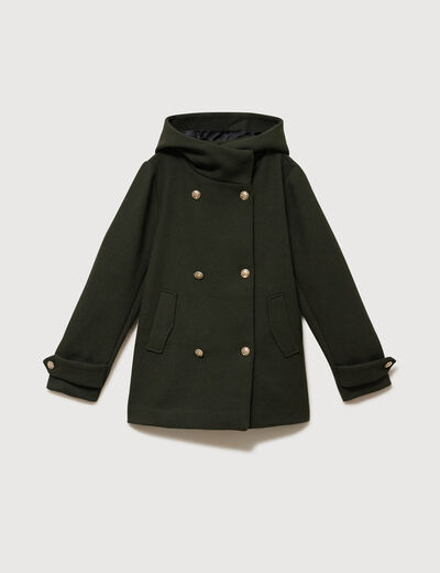 Caban oversize court &agrave; capuche vert olive femme