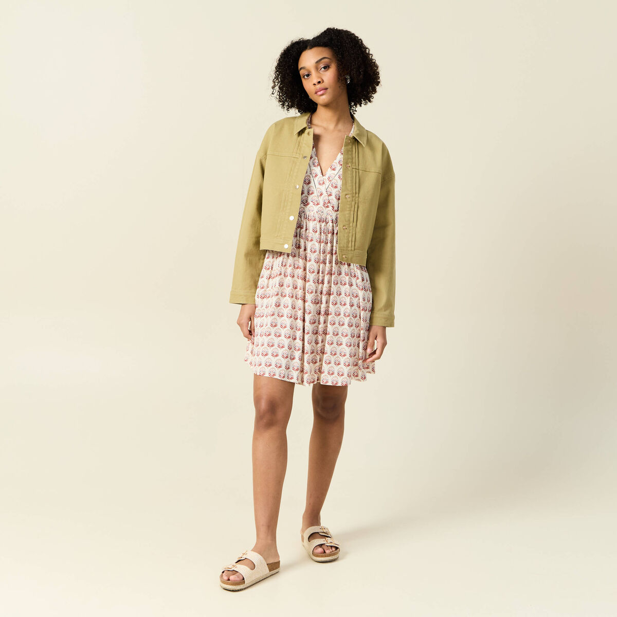Robe évasée manches 3/4 ivoire femme