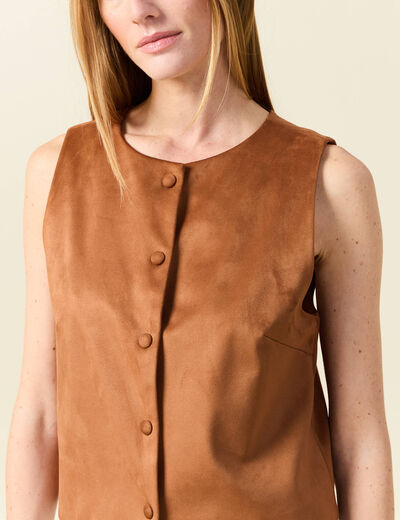 Gilet sans manches doublé camel femme
