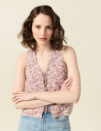 Gilet sans manches nou&eacute; ivoire femme