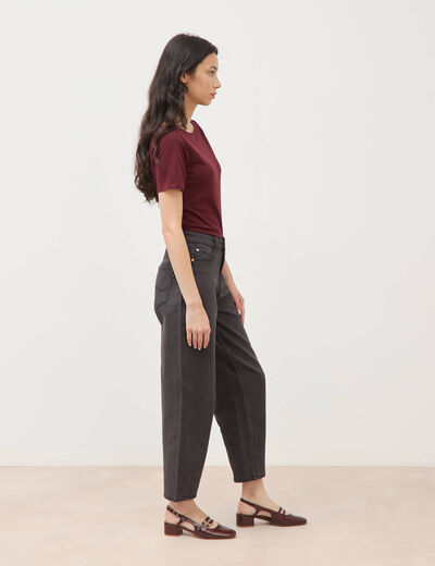 Jeans barrel taille haute 7/8&egrave;me denim gris femme