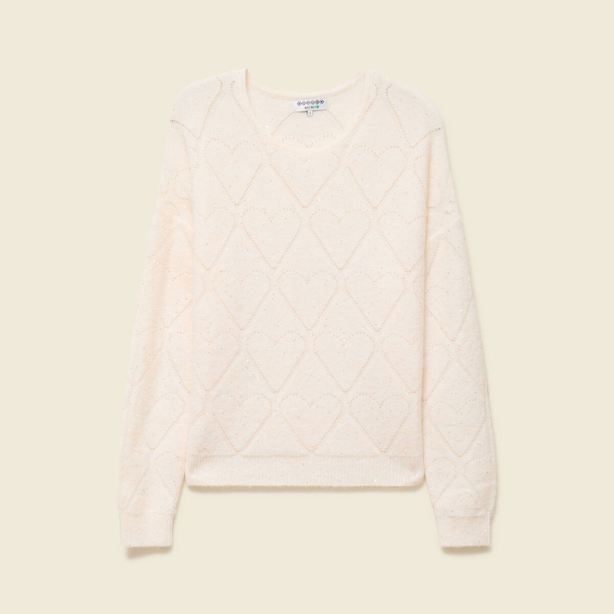 Pull manches longues col rond brillant ecru femme