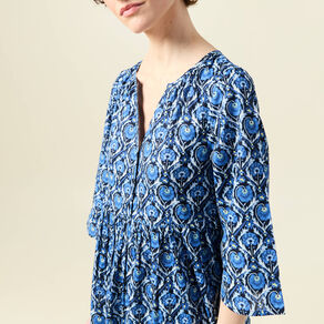 Robe longue droite bleu femme