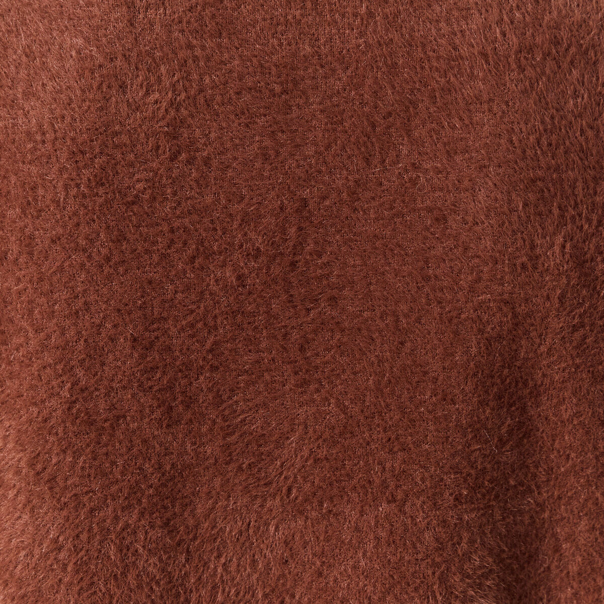 Pull droit court manches coude col rond marron femme