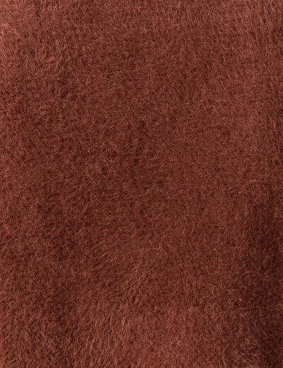 Pull droit court manches coude col rond marron femme