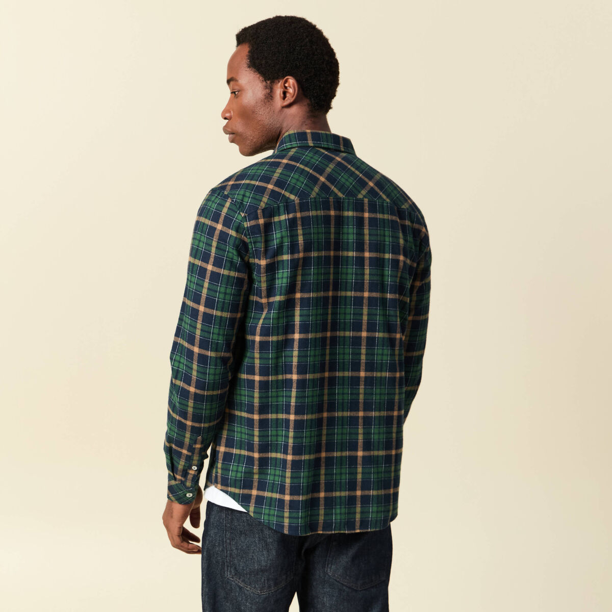 Chemise manches longues en coton bleu marine homme