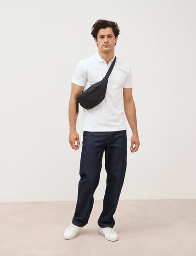 Polo en coton avec zip manches courtes blanc homme