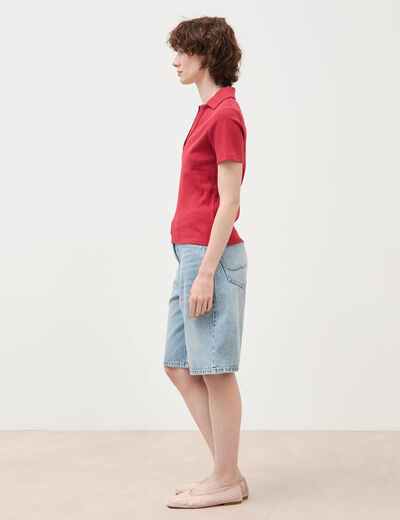 T-shirt polo ajust&eacute; c&ocirc;tel&eacute; en coton bordeaux femme