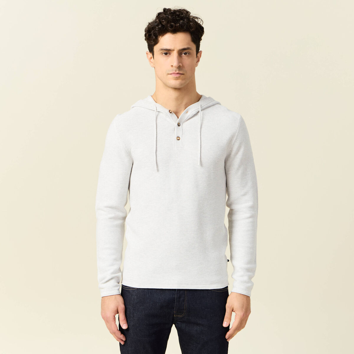 Pull à capuche ecru homme
