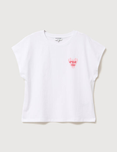 T-shirt droit col rond manches courtes blanc femme