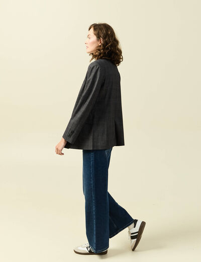 Veste oversize manches longues doubl&eacute;e gris fonc&eacute; femme