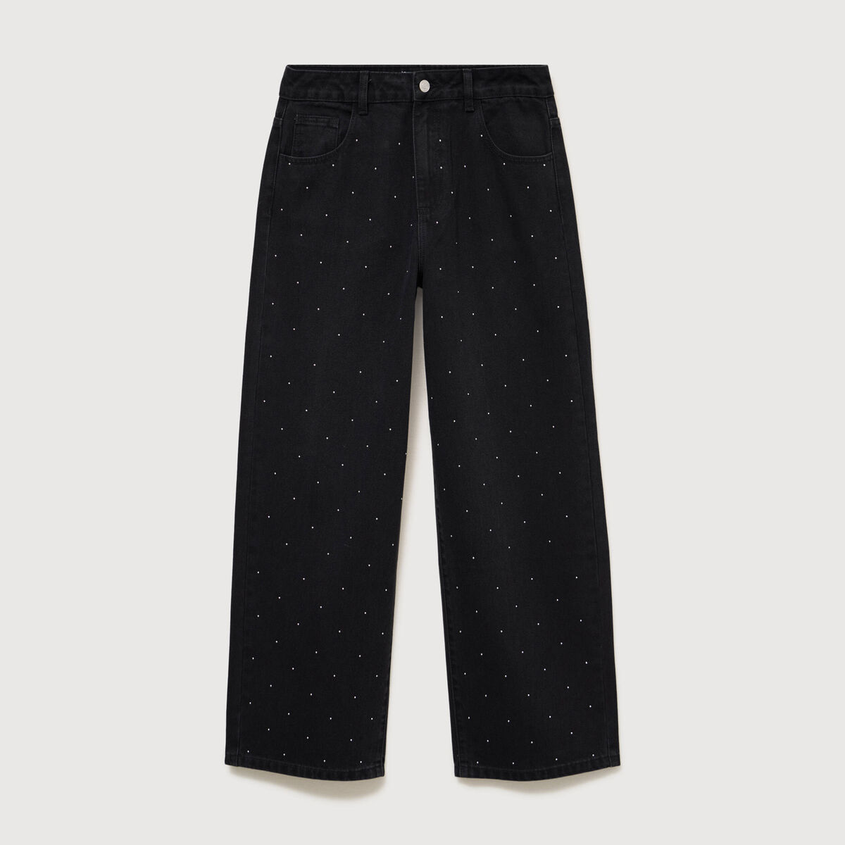 Jeans ample d&eacute;tails clout&eacute;s denim noir femme