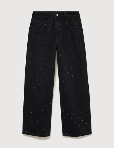 Jeans ample d&eacute;tails clout&eacute;s denim noir femme