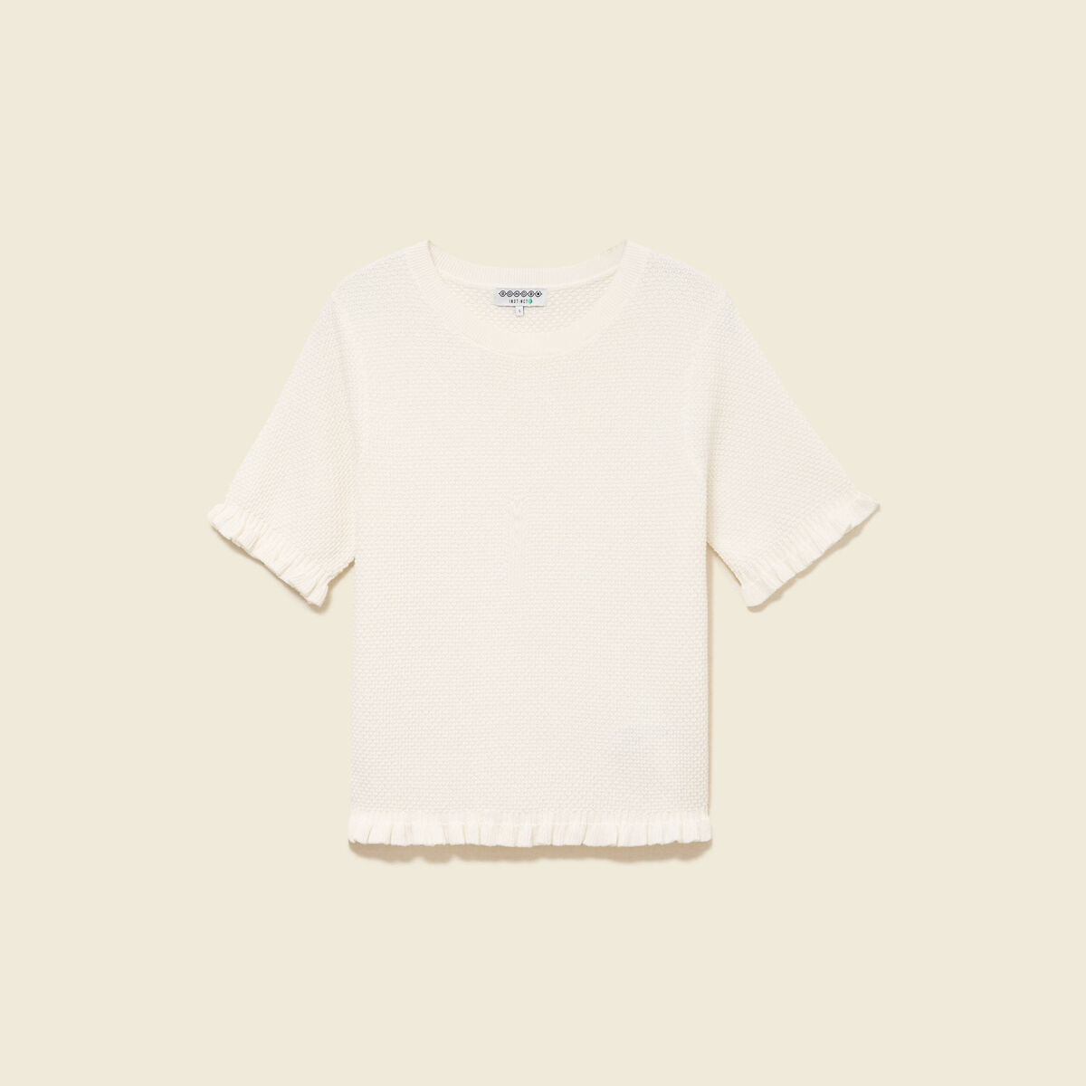 Pull droit court en coton ecru femme