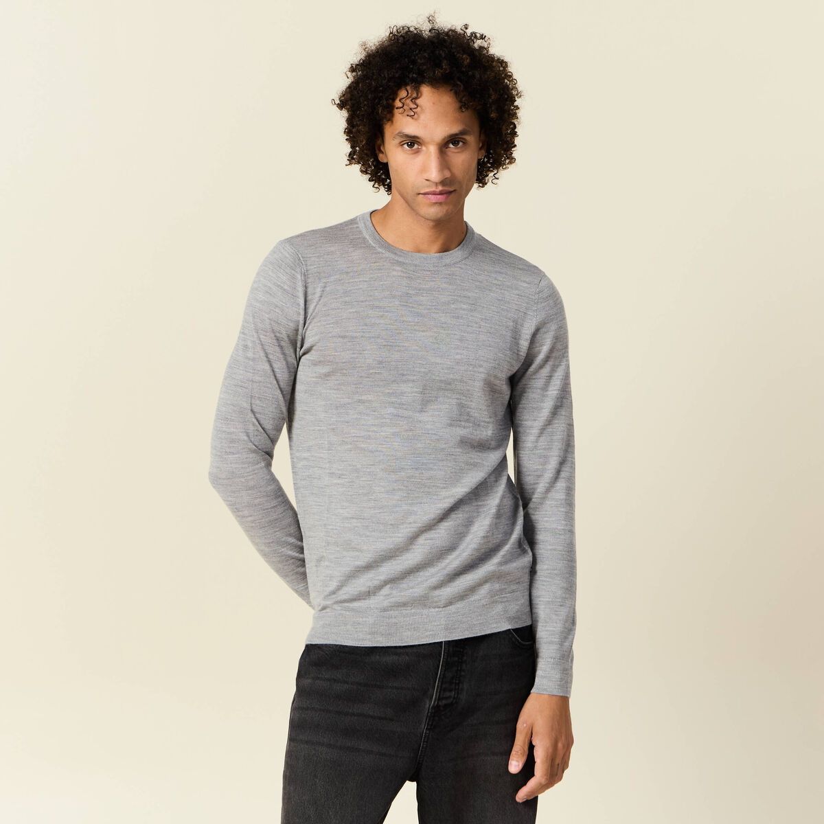 Pull 100% laine mérinos gris foncé homme