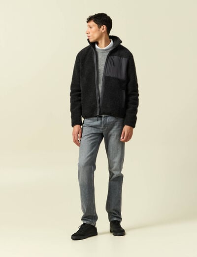 Sweat effet polaire manches longues gris anthracite homme