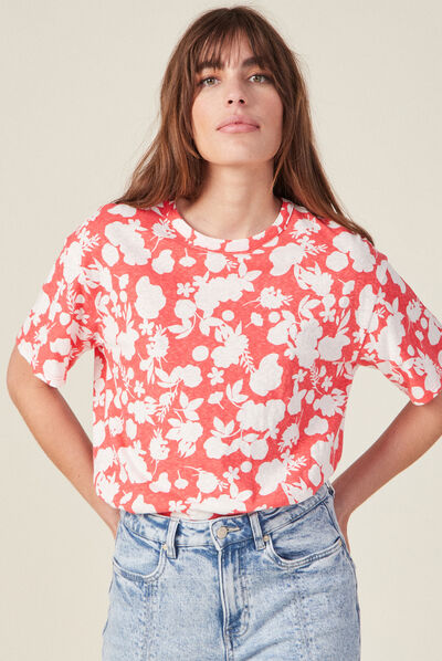 T-shirt manches courtes rose corail femme